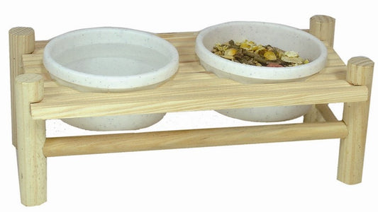 Elmato Wooden Feeder Twin Bowl (Grey Bowls)